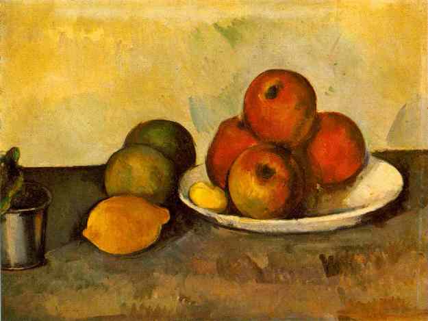 Still Life with Apples  c. 1890 (110 Kb); Oil on canvas, 35.2 x 46.2 cm (13 3/4 x 18 1/8 in); The Hermitage, St. Petersburg  No. ZKP 558. Formerly collection Otto Krebs, Holzdorf http://www.ibiblio.org/wm/paint/auth/cezanne/sl/cezanne.sl-apples.jpg